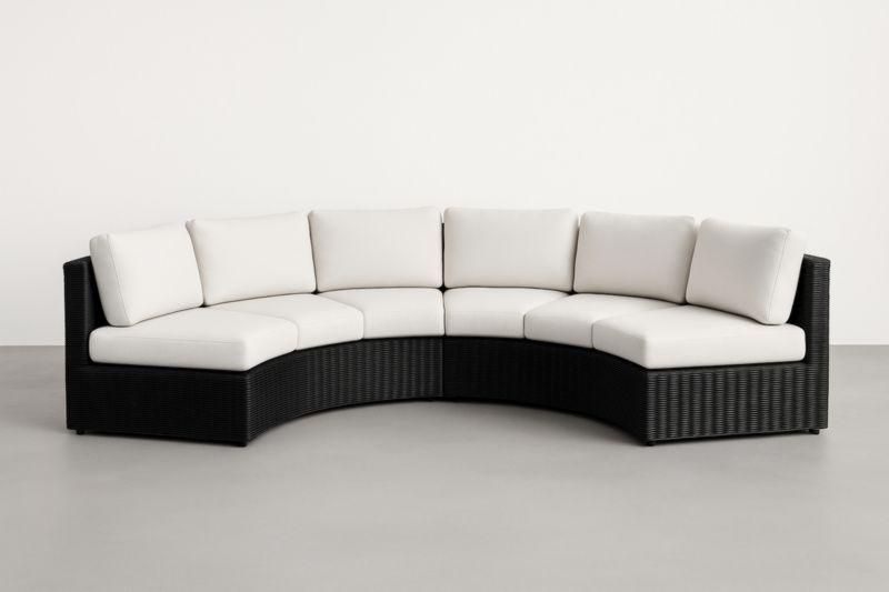 Pour jardin canapé d'angle en résine noire avec coussins blancs