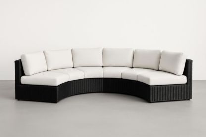 Pour jardin canapé d'angle en résine noire avec coussins blancs