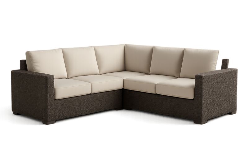 Pour jardin canapé d'angle en résine tressée avec coussins beige