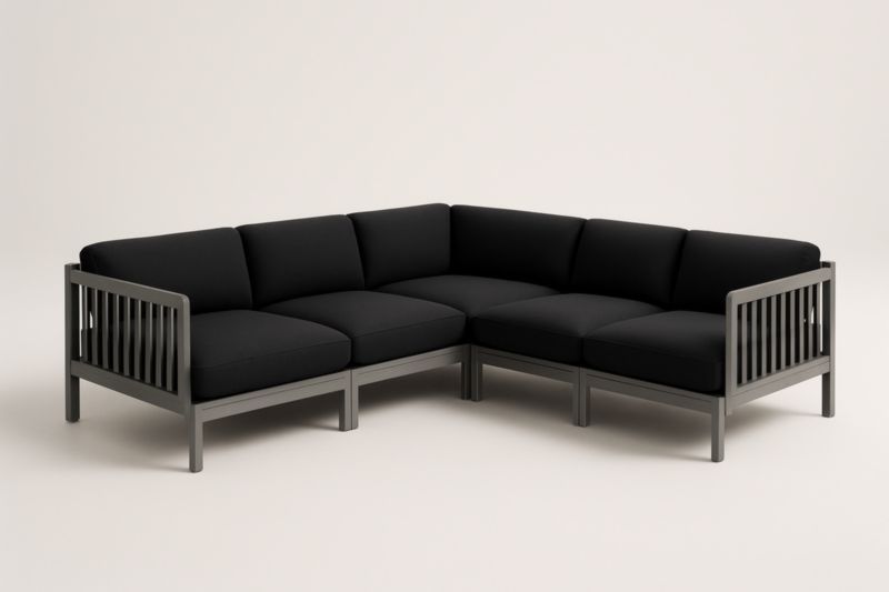 Canapé d'angle de jardin en aluminium avec coussins en polyester Noir