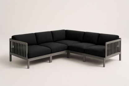 Canapé d'angle de jardin en aluminium avec coussins en polyester Noir