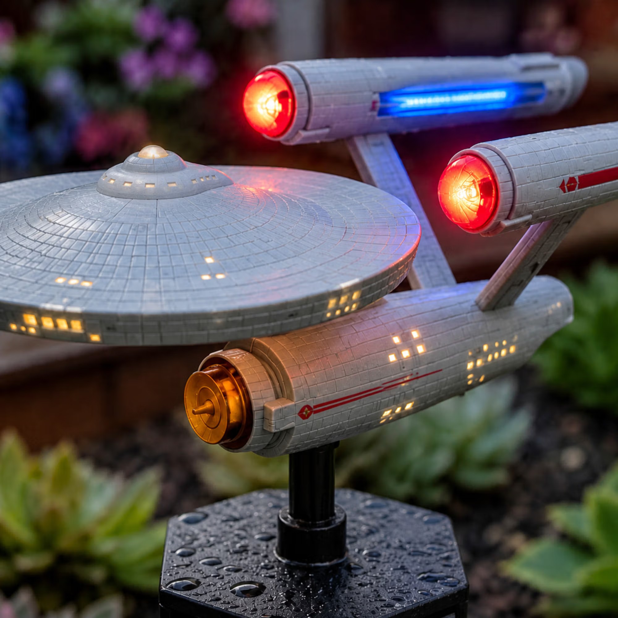 60th Anniversary Solar Garden Stake Light, Sci-Fi Spaceship Inspired Outdoor LED Yard Decor, Collectible Solar Pathway Lamp, Gift for Fans