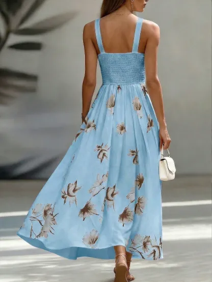 EMERY ROSE AB Patchwork V-Neck Sleeveless Waist Cinched Elegant Midi Dress, Suitable For Work & Vacation