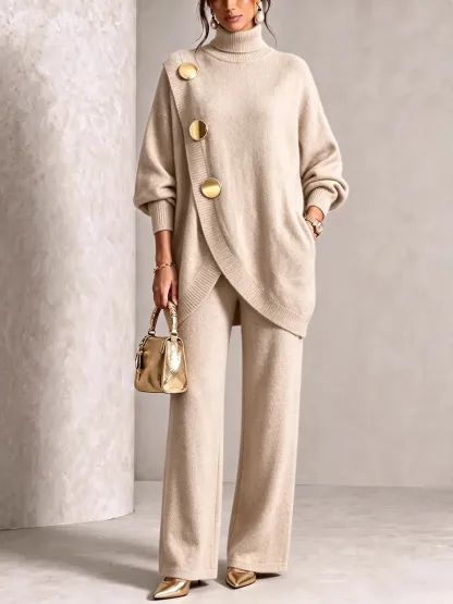 🤲LAST DAY SAVE 49% ⏰Elegant Burgundy Knit Asymmetrical Button Set
