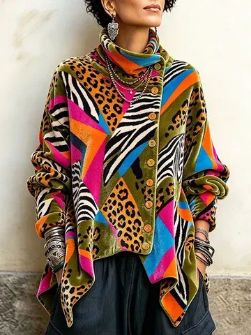 🤲LAST DAY SAVE 49% 🐆Purple Velvet Floral Rose Top – Asymmetrical Button & Cowl Neck