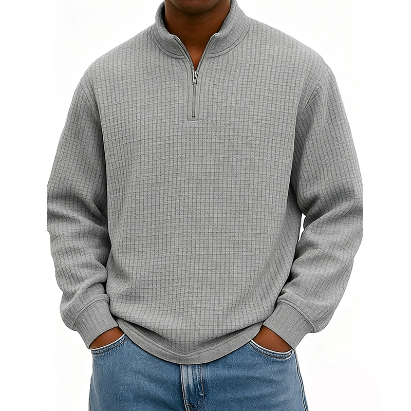 BESTSELLER🔥 Men’s Rib-Cuff Quarter-Zip Top – Cozy Waffle Texture, Everyday Casual Fit