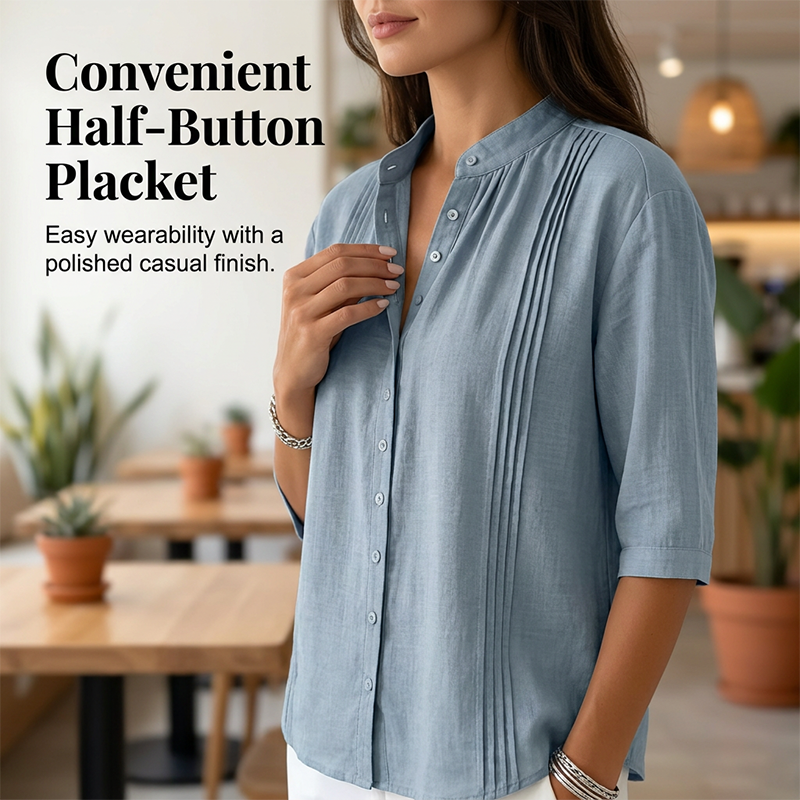 🔥New Arrivals & Special Offers-Women's Casual Mandarin Collar Pintuck Top