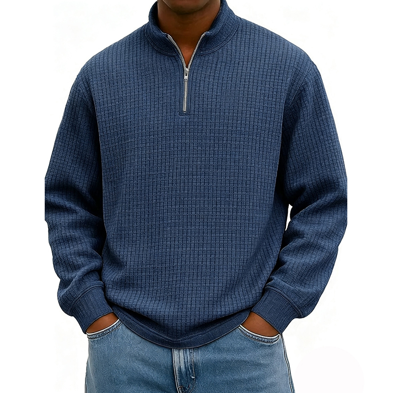 BESTSELLER🔥 Men’s Rib-Cuff Quarter-Zip Top – Cozy Waffle Texture, Everyday Casual Fit