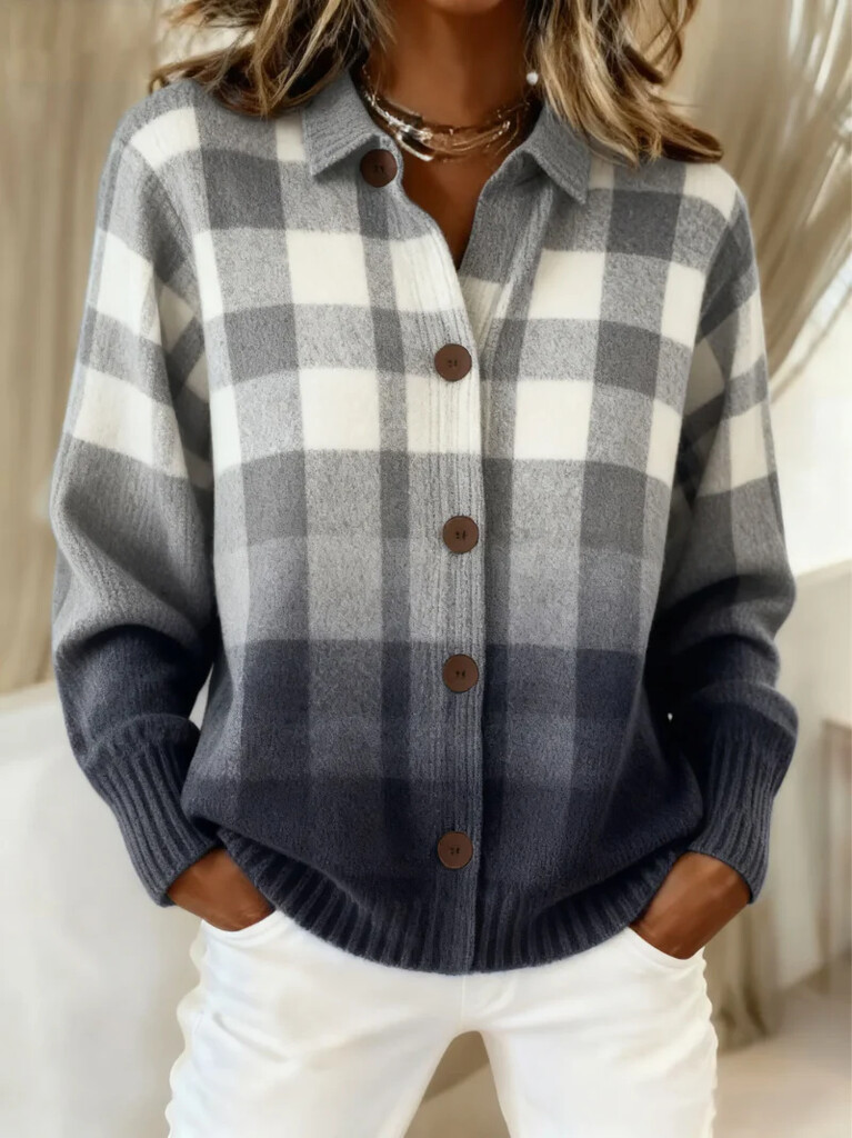 CLEARANCE SALE🔥 Women's Plaid Print Casual Cotton Buttoned Cardigan Sweater
