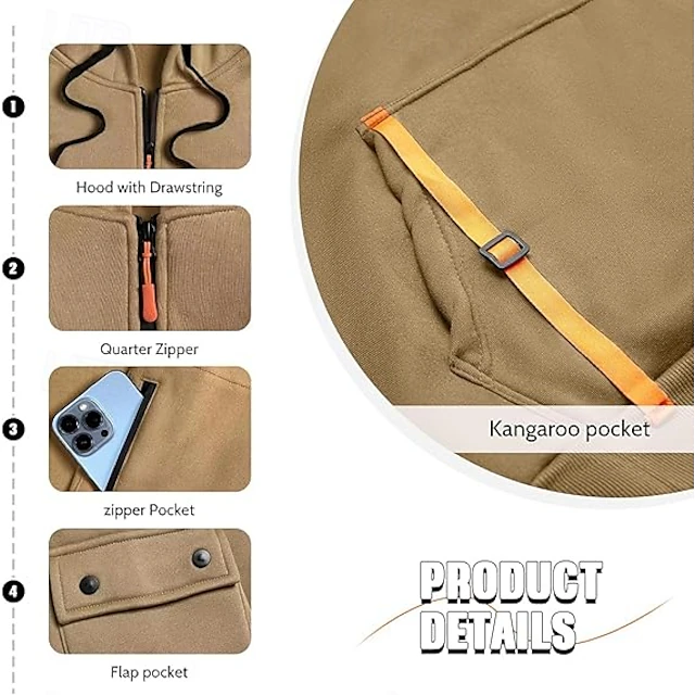 Men's Zipper And Multi Pocket Sport Casual Sweatshirt