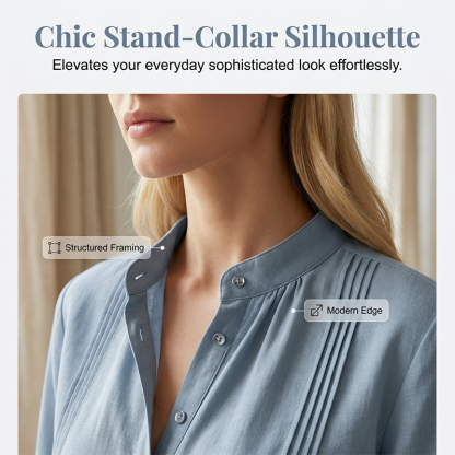 🔥New Arrivals & Special Offers-Women's Casual Mandarin Collar Pintuck Top