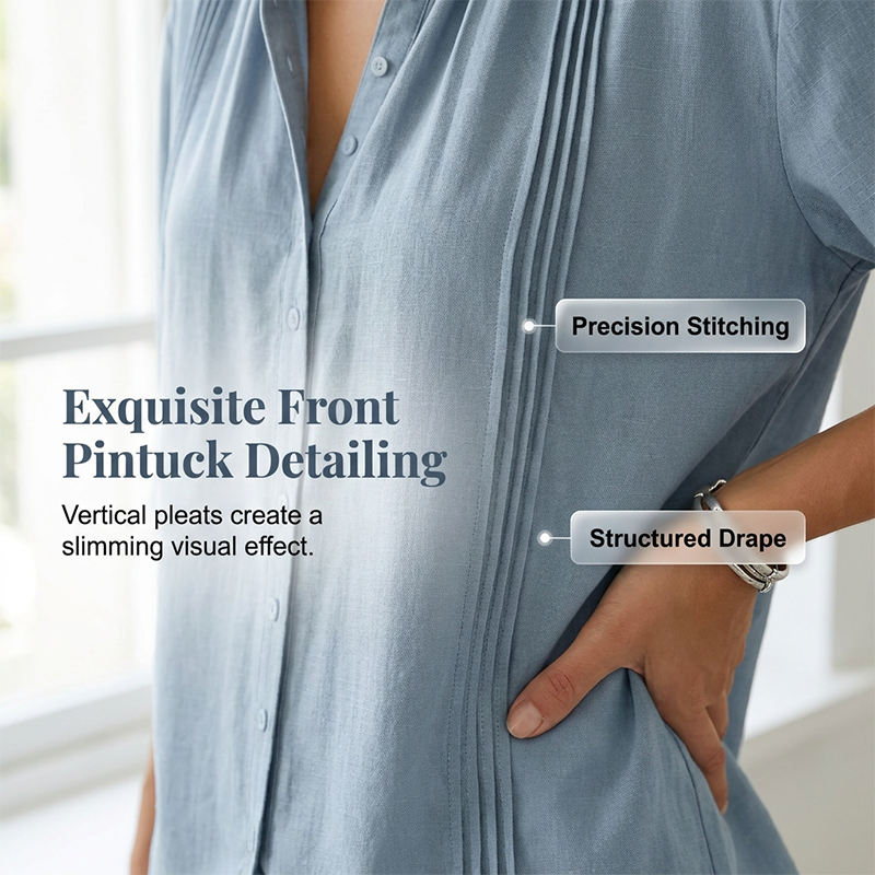 🔥New Arrivals & Special Offers-Women's Casual Mandarin Collar Pintuck Top
