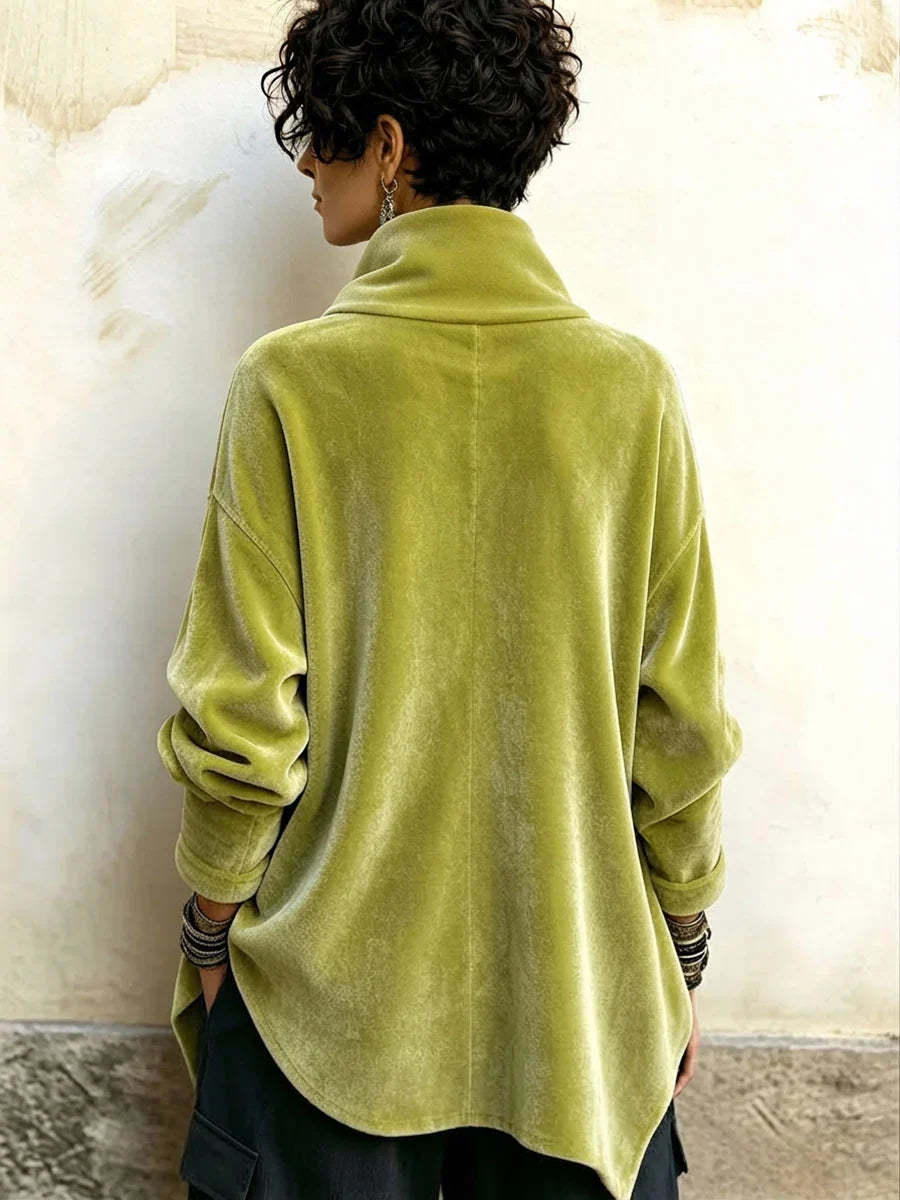 🤲LAST DAY SAVE 49% 🐆Purple Velvet Floral Rose Top – Asymmetrical Button & Cowl Neck
