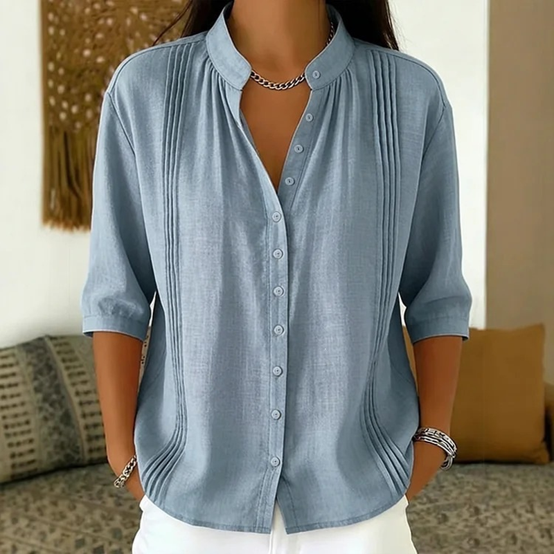 🔥New Arrivals & Special Offers-Women's Casual Mandarin Collar Pintuck Top