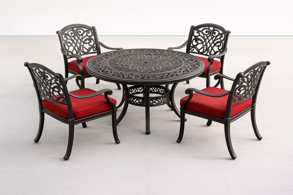 Ensemble mobilier de jardin en aluminium noir avec coussins rouges