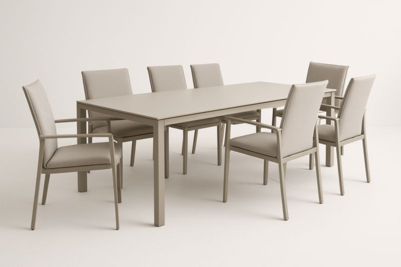 Ensemble de table à manger rectangulaire en acier gris avec 7 chaises pour jardin