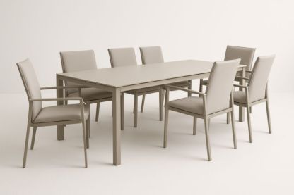 Ensemble de table à manger rectangulaire en acier gris avec 7 chaises pour jardin