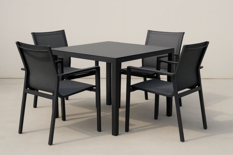 Ensemble jardin ensemble de table carrée en aluminium avec 4 chaises en textilène noir pour jardin