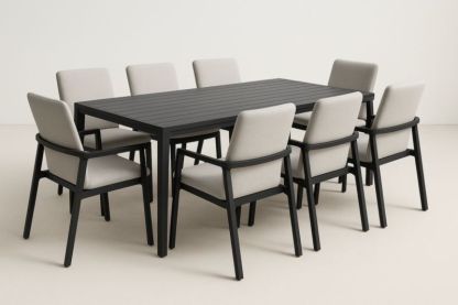 Ensemble de table à manger en aluminium avec 8 chaises en tissu polyester pour jardin