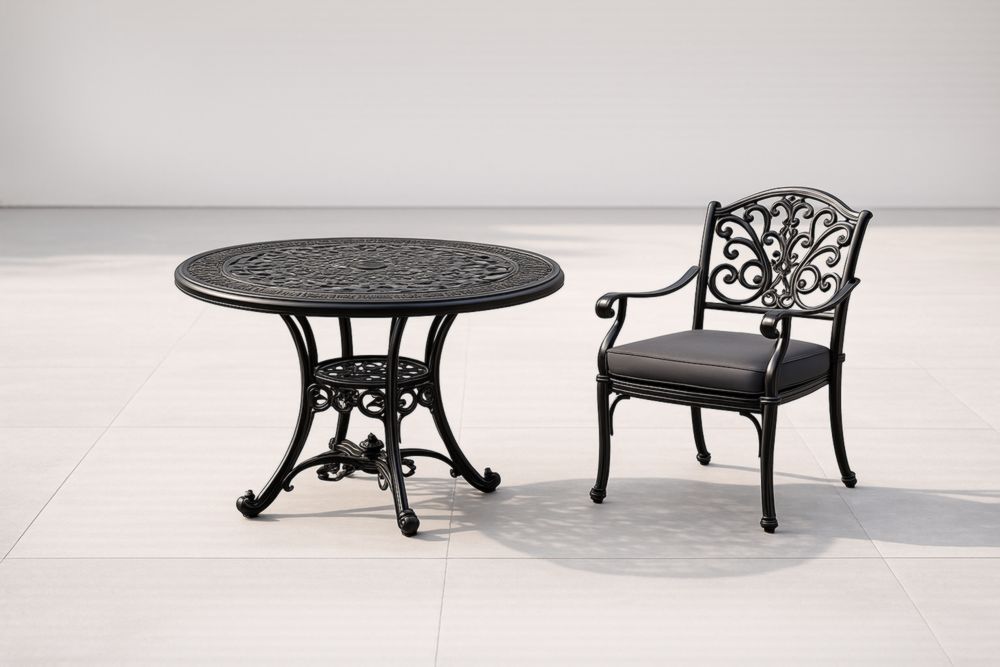 Ensemble table ronde et chaise en aluminium noir