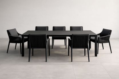 Table à manger rectangulaire en aluminium avec 7 chaises en cuir synthétique