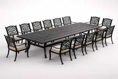 Table à manger extérieure en aluminium avec 14 chaises coussinées