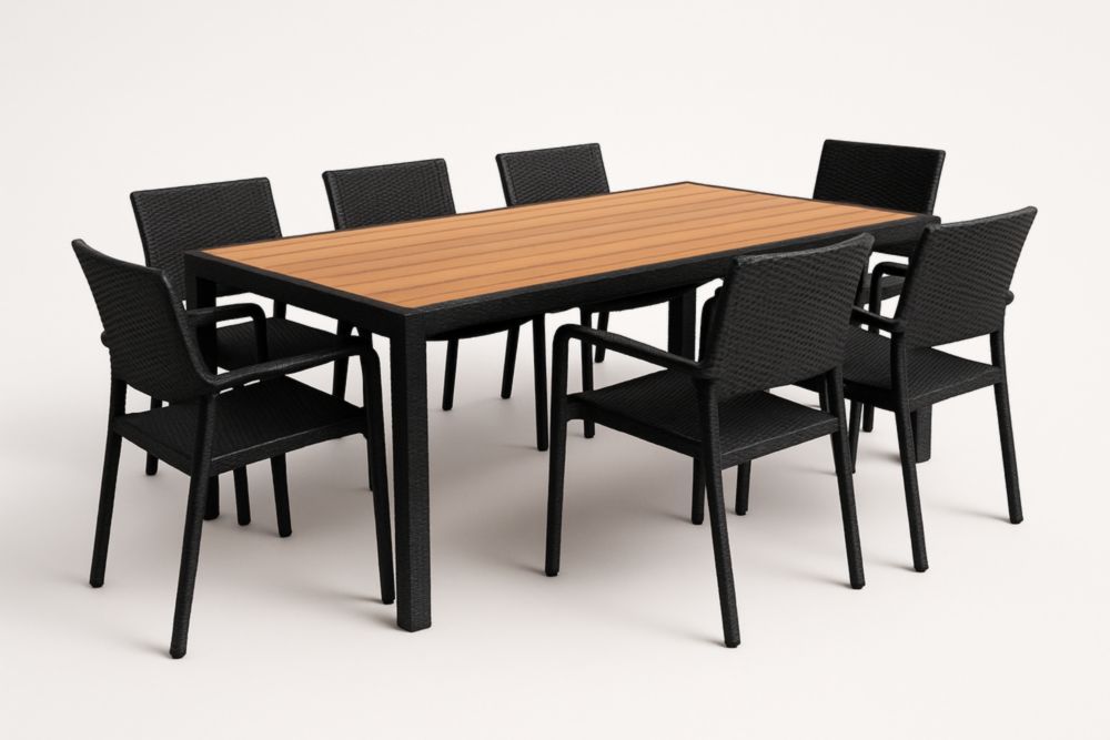 Ensemble de mobilier de jardin table rectangulaire aluminium plateau bois composite 7 chaises