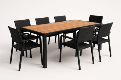 Ensemble de mobilier de jardin table rectangulaire aluminium plateau bois composite 7 chaises