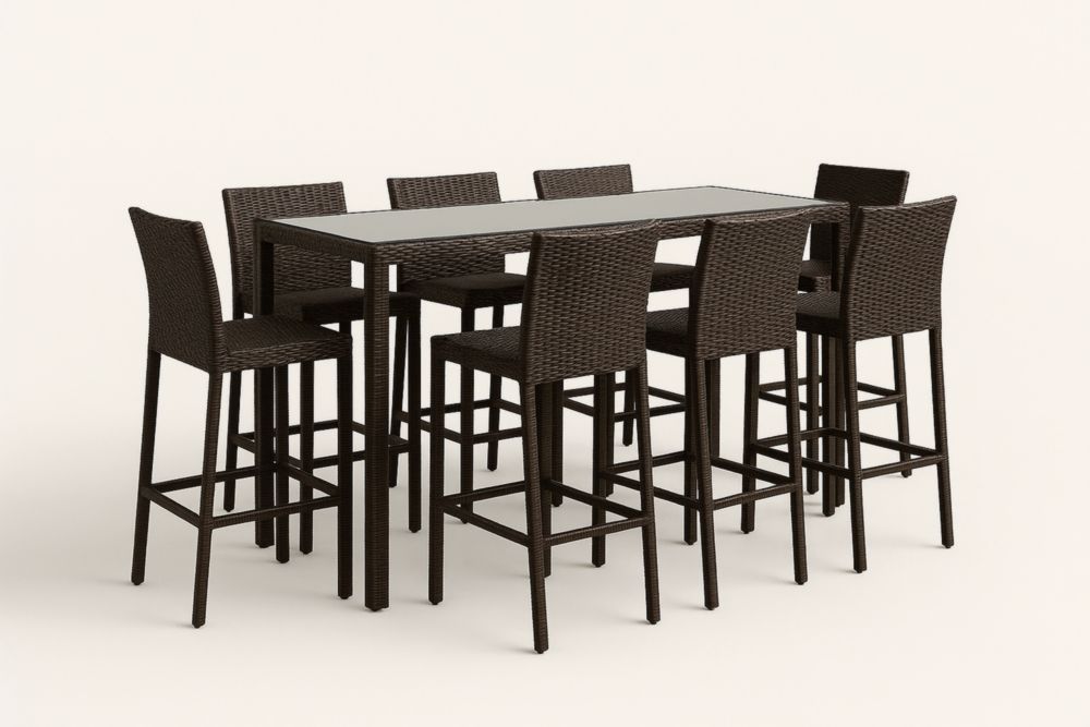 Ensemble de Salle à Manger en Résine et Verre avec 8 Chaises - Marron