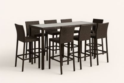 Ensemble de Salle à Manger en Résine et Verre avec 8 Chaises - Marron