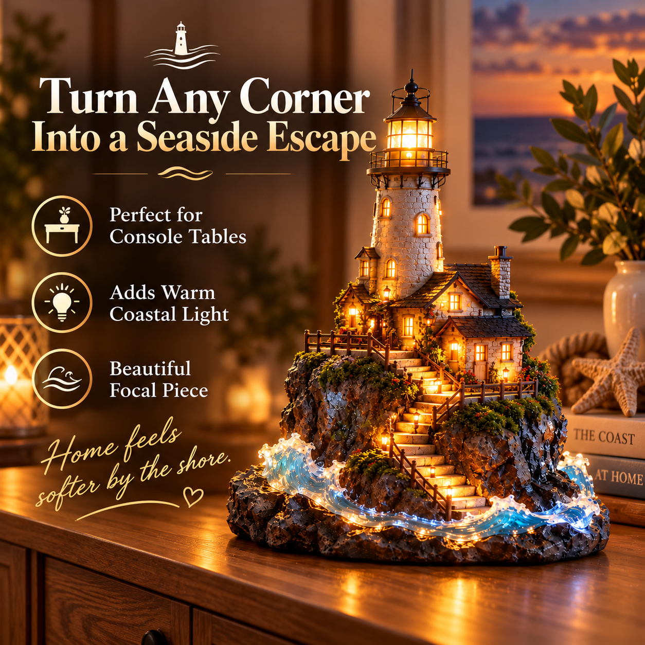 Coastal Lighthouse Glow day and night comparison