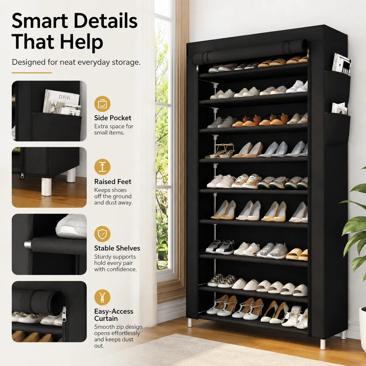 Dustproof curtain shoe storage cabinet