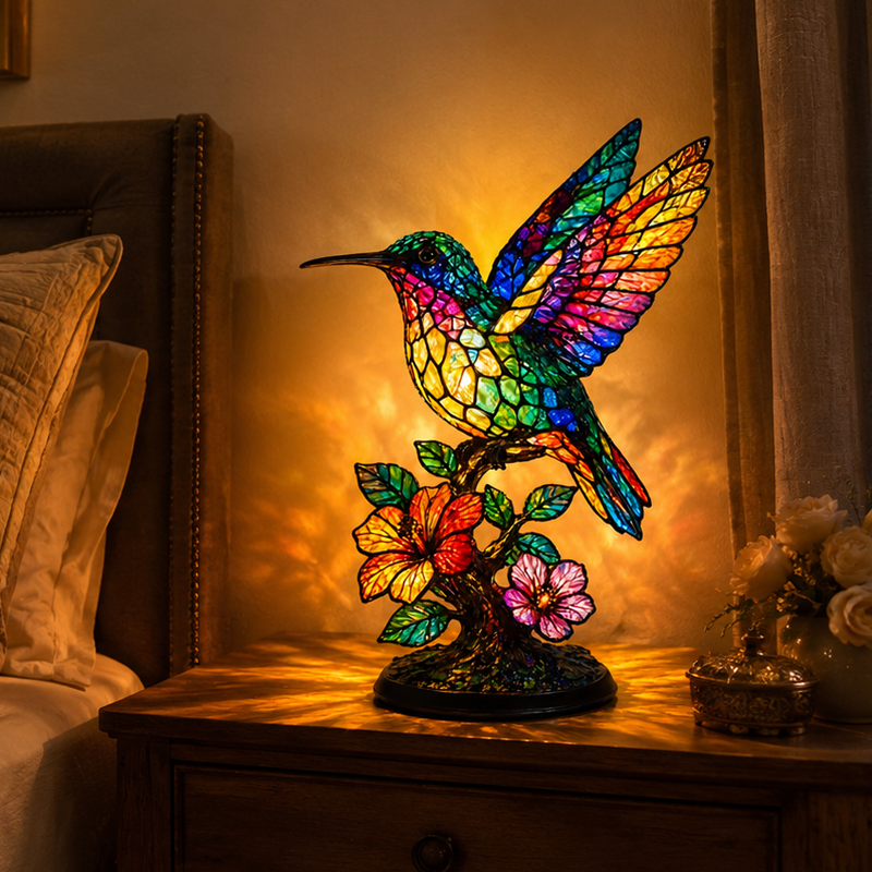 Hand-Painted Hummingbird and Flower Night Light