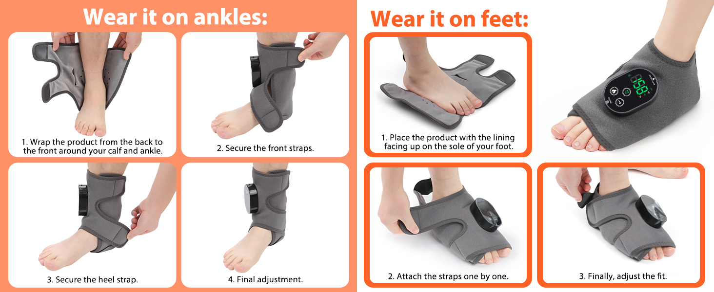 Step by step guide on how to wear cordless ankle massager with heat
