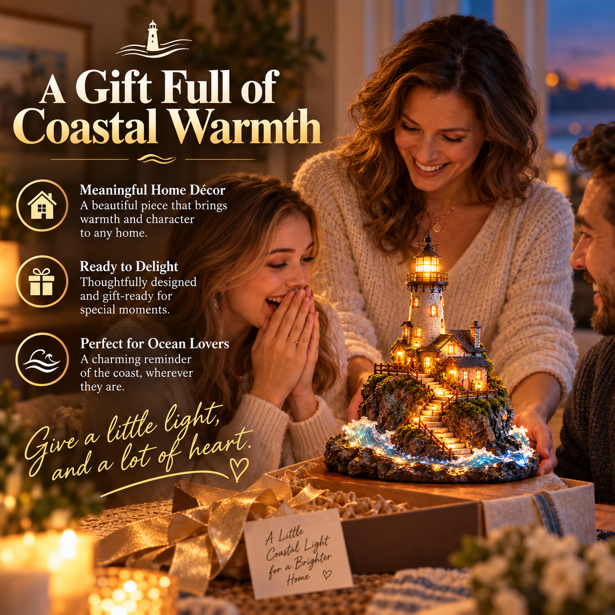Person admiring Coastal Lighthouse Glow decor