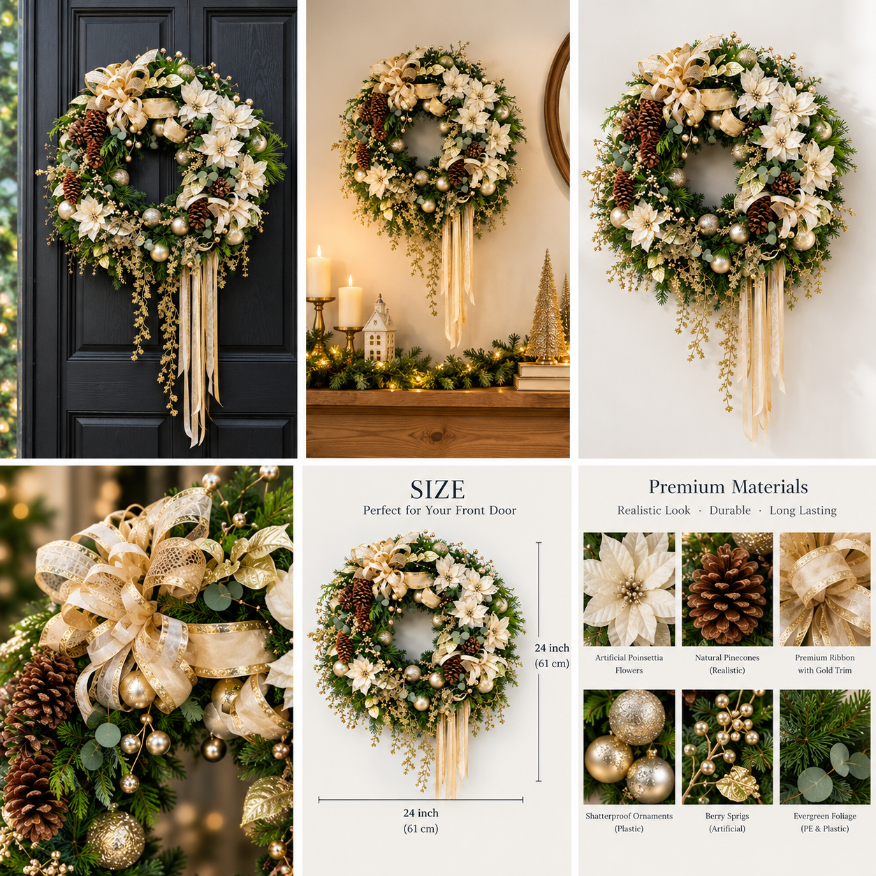 Cream White Asymmetrical Christmas Wreath