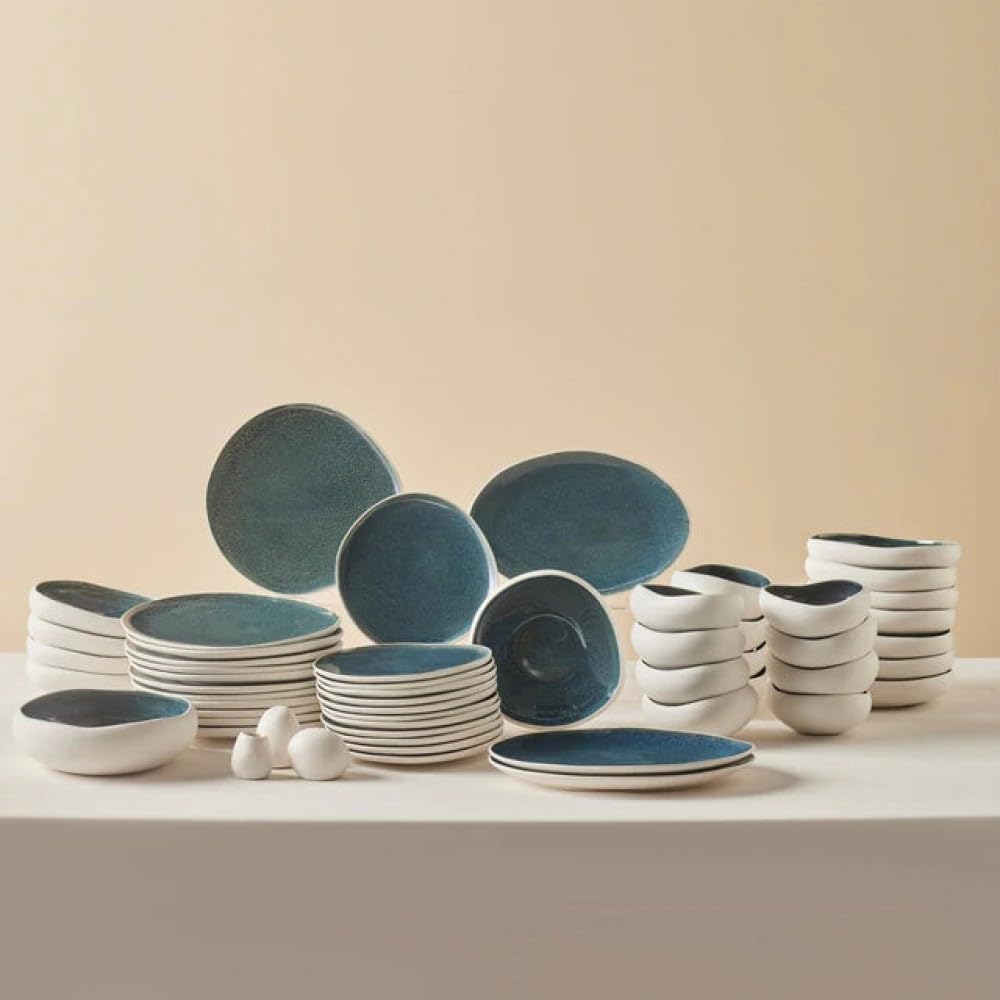 Collection Clay 55-Piece Dinnerware Set for 12 People, Stoneware, Microwave & Dishwasher Safe, White - Stylish and Functional