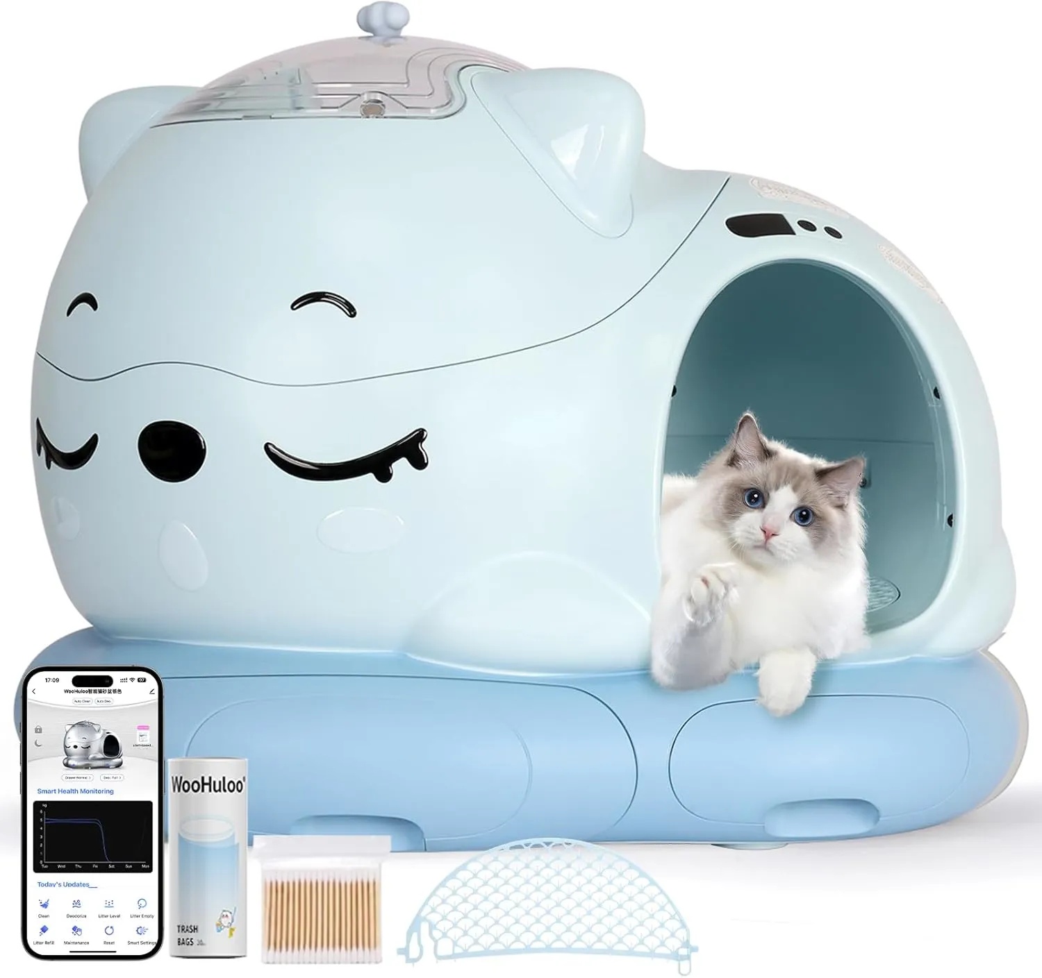 Automatic Cat Litter Box Self Cleaning with AI & 21 Sensors,Extra Large 80L, for Large Cats & Multiple Cats, Dual Odor Control, Low-Entry Design, Quiet Motor, APP Control (White)