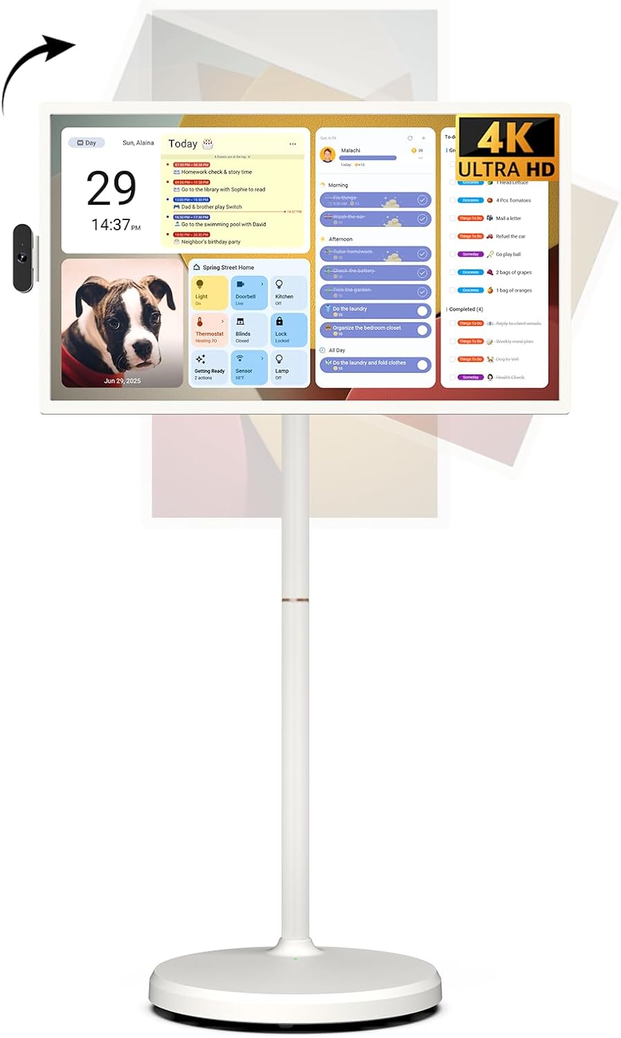 32'' UHD 4K Smart Portable TV 2nd Gen, 16(8+8) GB RAM+256GB, Android 16, EDLA-Certified, Portable Touch Screen Monitor, Built-in 15000mAh Battery, Full Swivel Rotation, Voice Remote Control