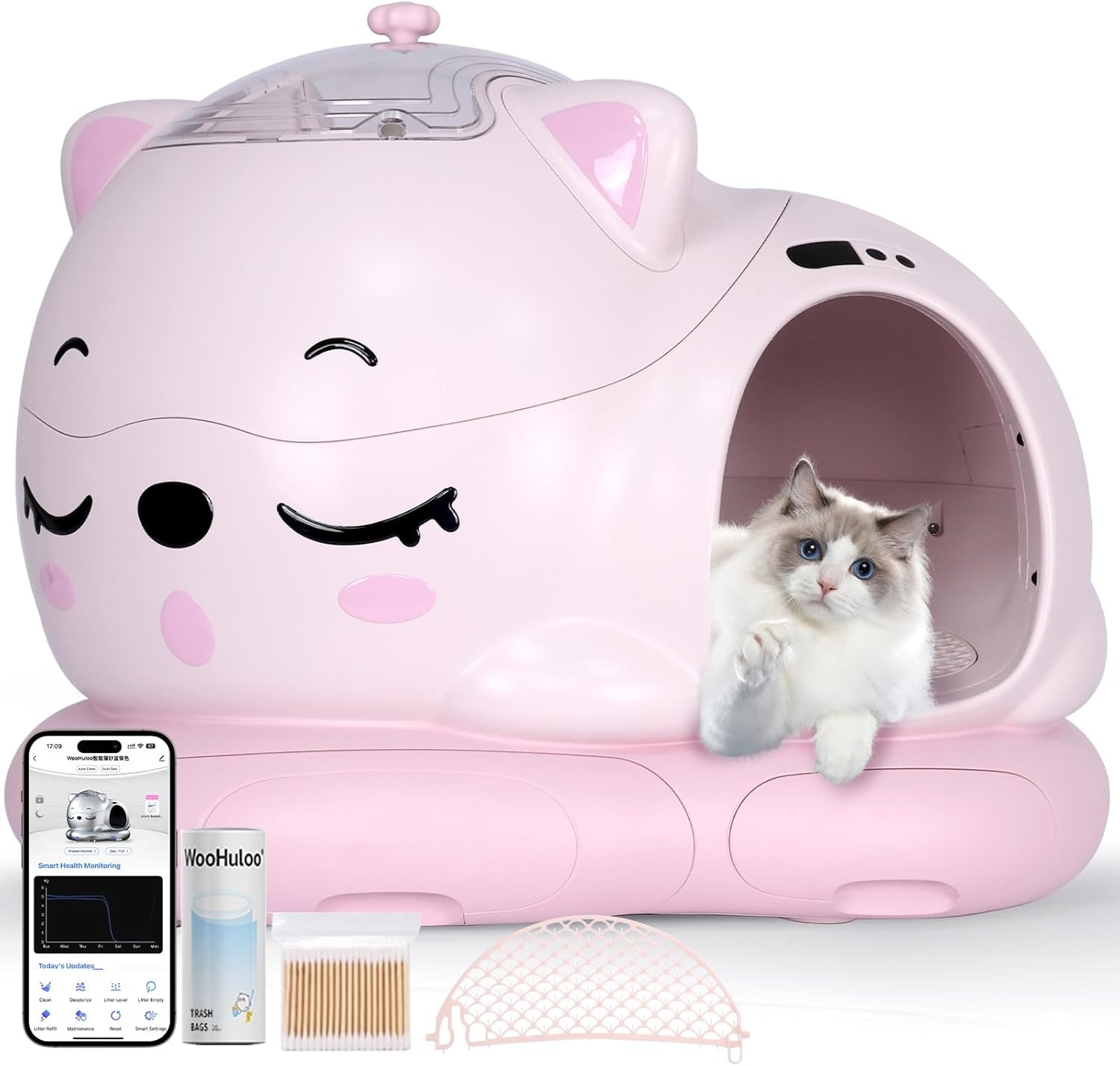 Automatic Cat Litter Box Self Cleaning with AI & 21 Sensors,Extra Large 80L, for Large Cats & Multiple Cats, Dual Odor Control, Low-Entry Design, Quiet Motor, APP Control (White)