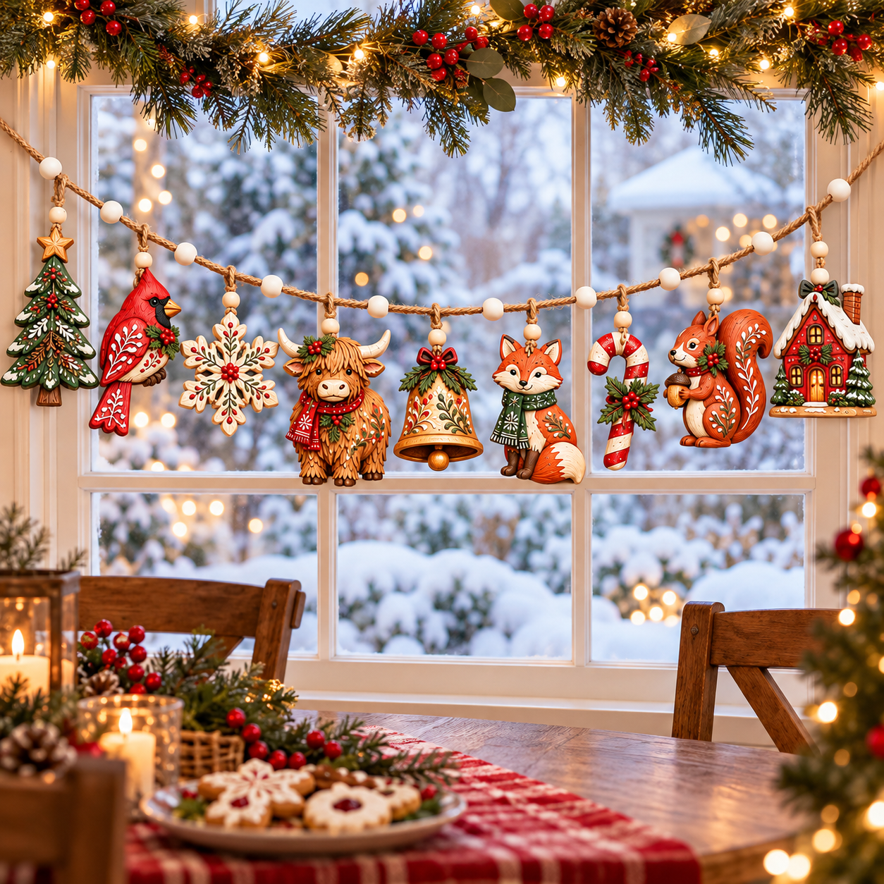 ✨🎄Christmas Woodland Garland Ornaments – Rustic Holiday Hanging Banner