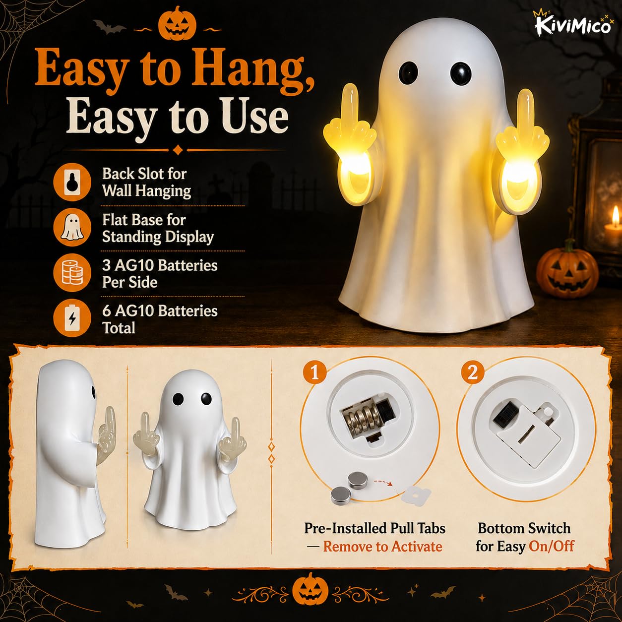 Middle Finger Ghost Light, Halloween Night Light, Funny Ghost Lamp