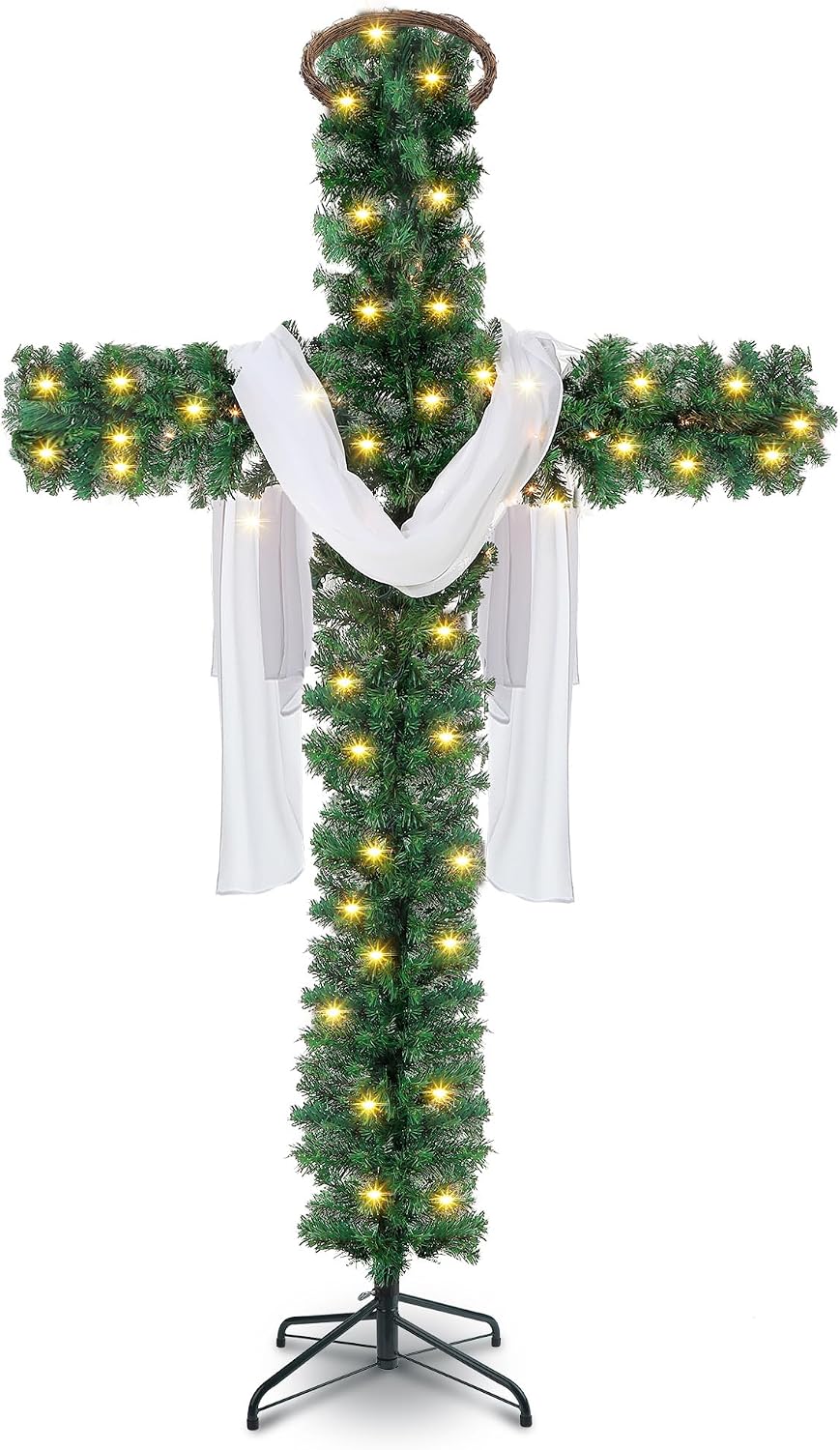 Leyndo 6 ft Cross Christmas Tree with Lights Prelit Artificial Xmas Tree