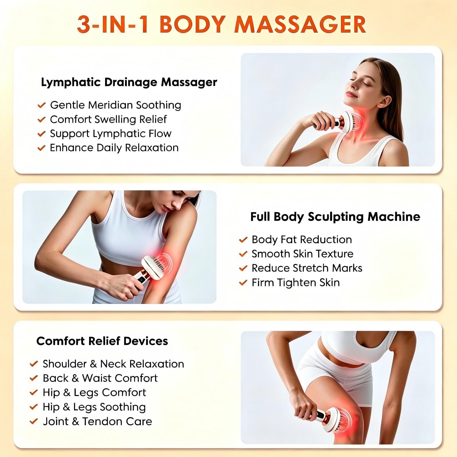 4-in-1 Handheld Lymphatic Drainage Massager, Anti Cellulite Body Sculpting