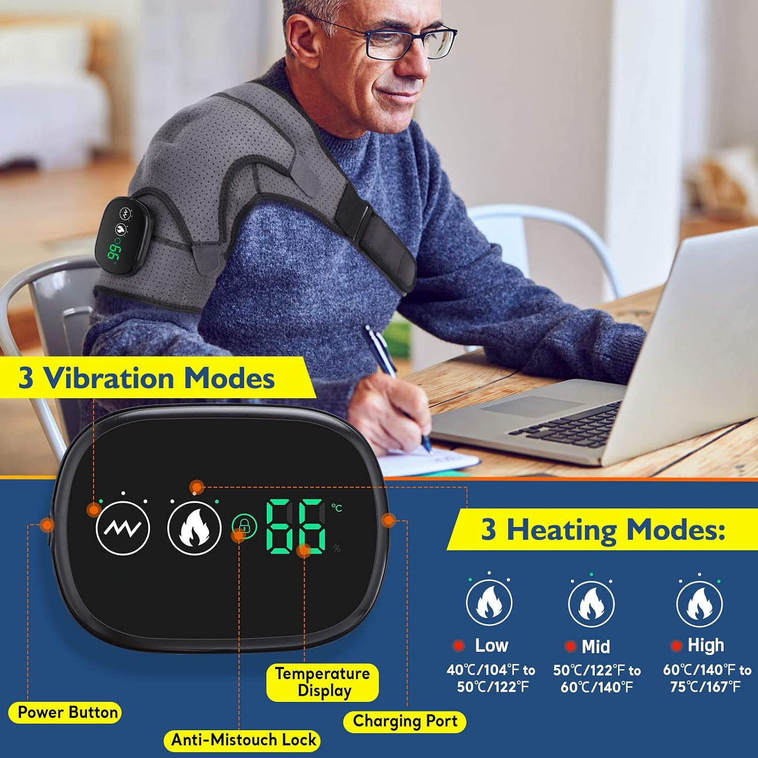 Cordless Shoulder Heating Pad with Massage
