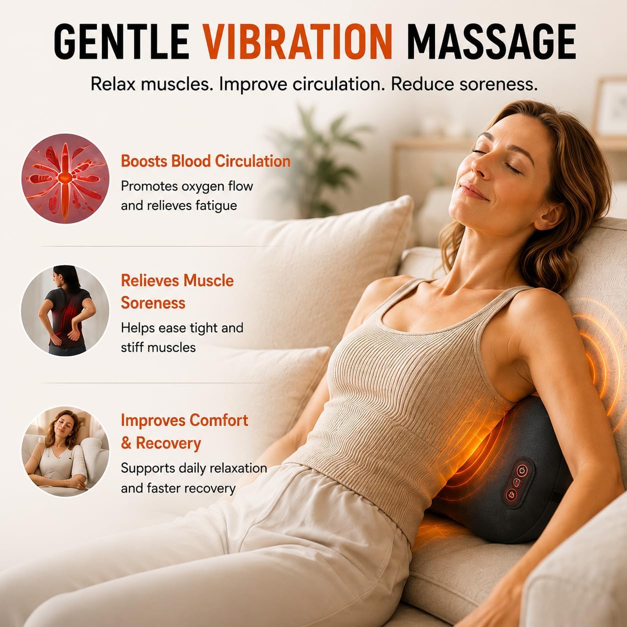 Cordless Lower Back Massager & Lumbar Support Pillow for Sciatica