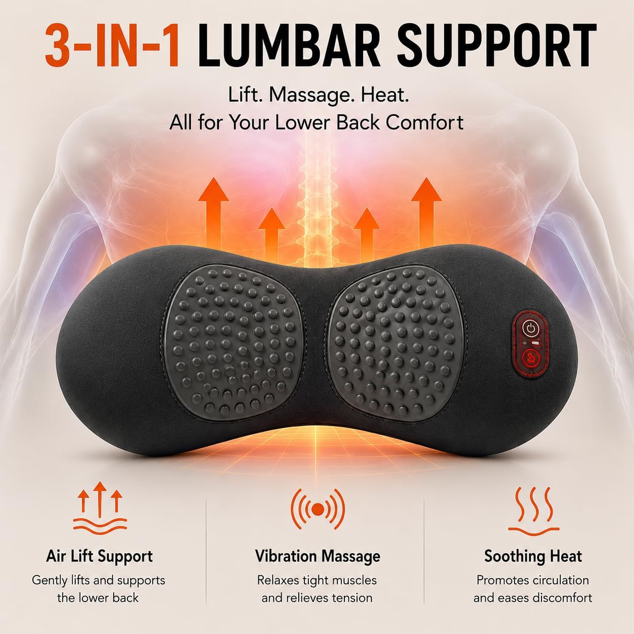 Cordless Lower Back Massager & Lumbar Support Pillow for Sciatica