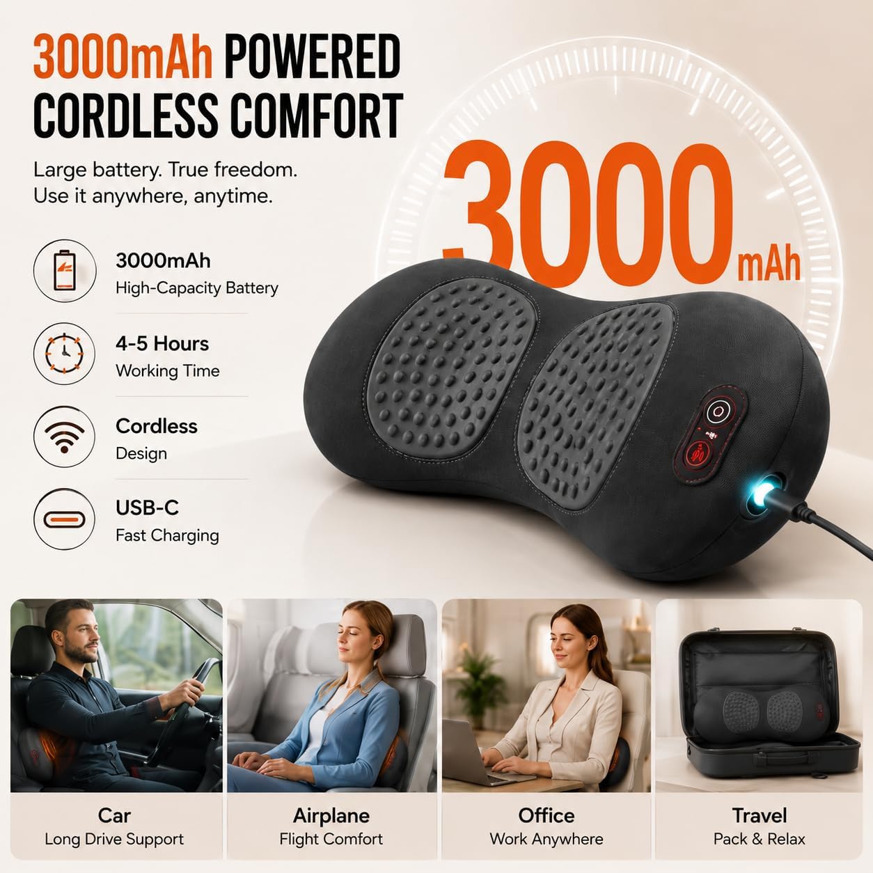 Cordless Lower Back Massager & Lumbar Support Pillow for Sciatica