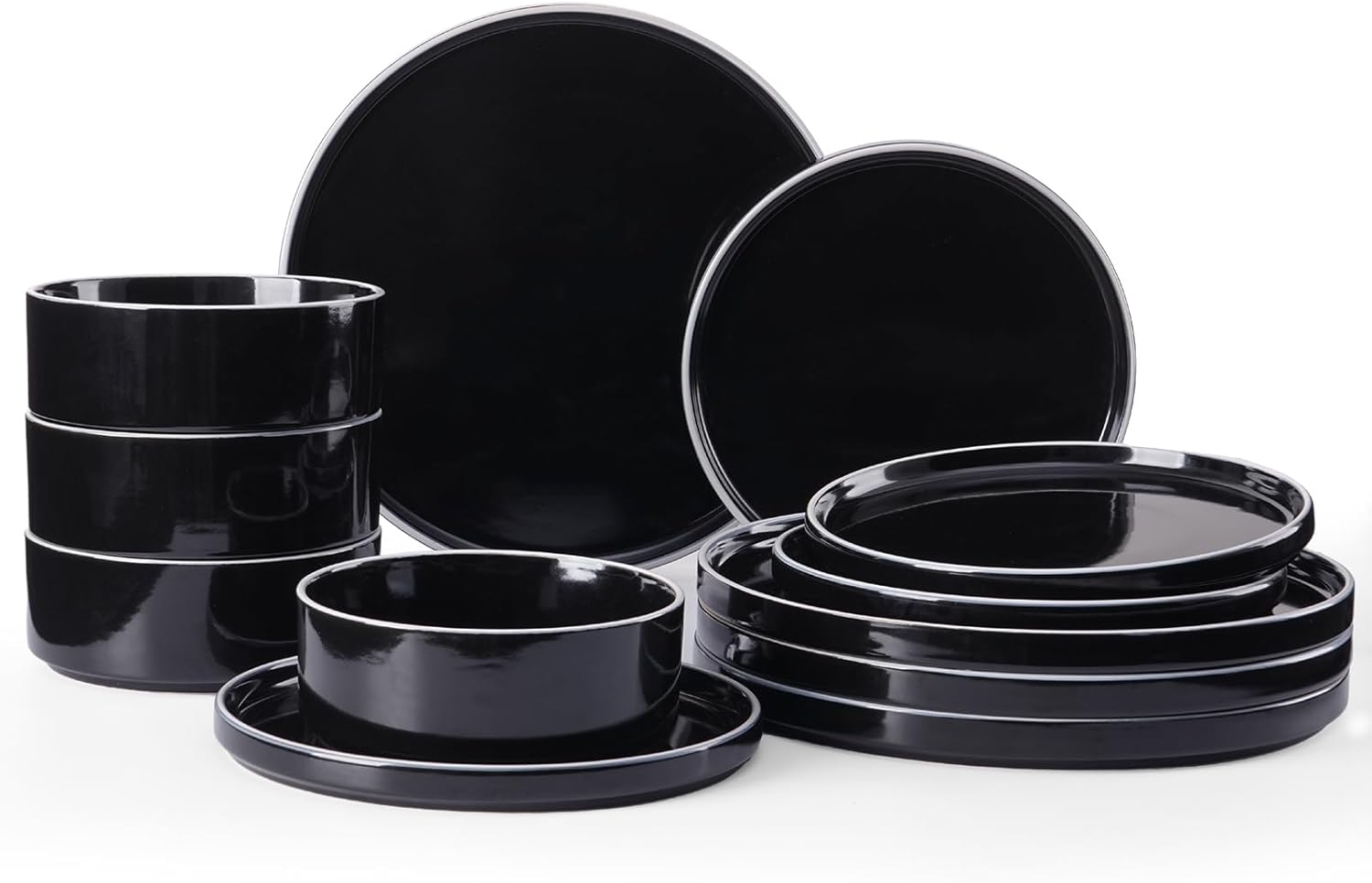 Nebula Plates and Bowls Set, 12 Pieces Dinnerware Sets, Dishes Set for 4, White