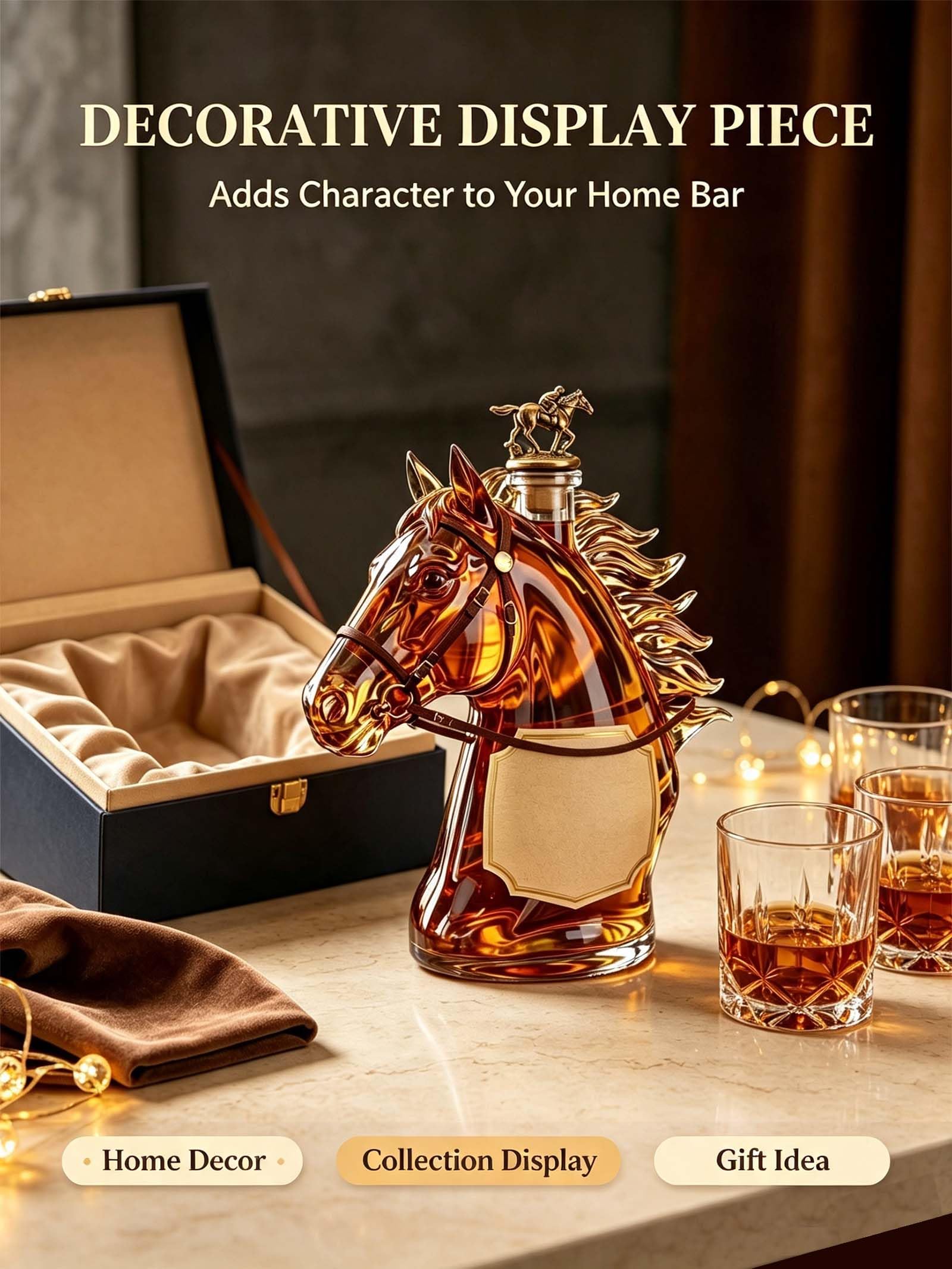 Horse Head Blanton Premium Collectible Glass Whiskey Decanter
